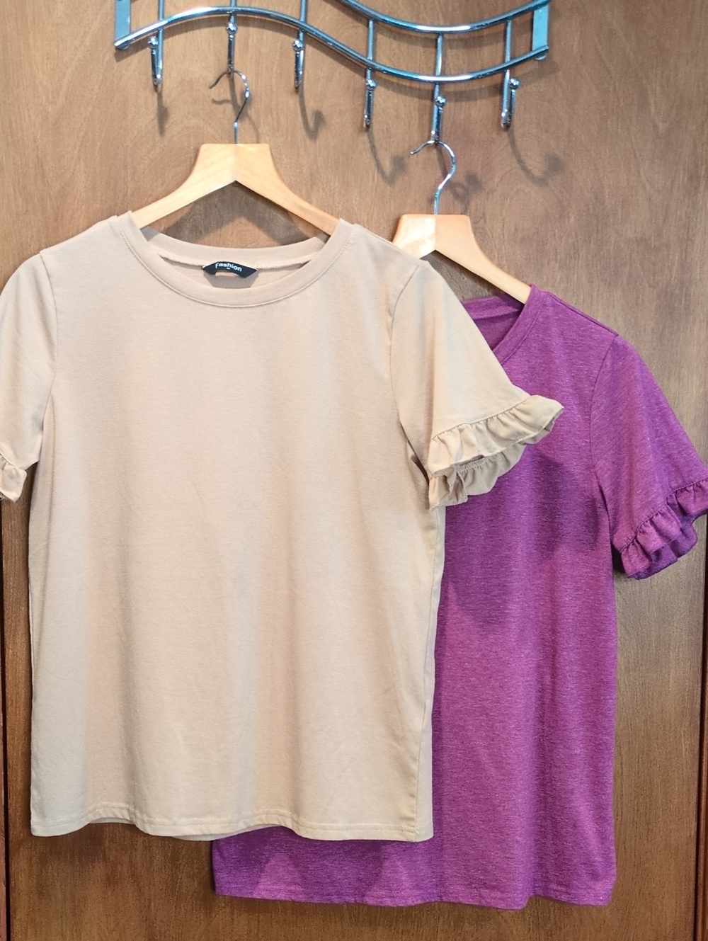 Bundle Ruffle Sleeve Tees - Beige & Purple - Size M
